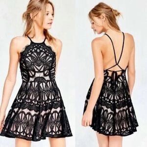 NEW! Urban Outfitters Glamorous Black Lace Flare Halter mini dress Medium $129